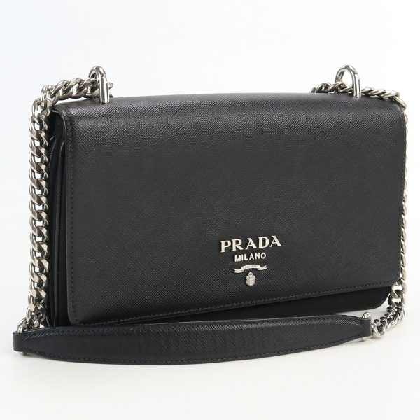 usdpr67084011 1a Prada Shoulder Bag Diagonal Chain Leather Black