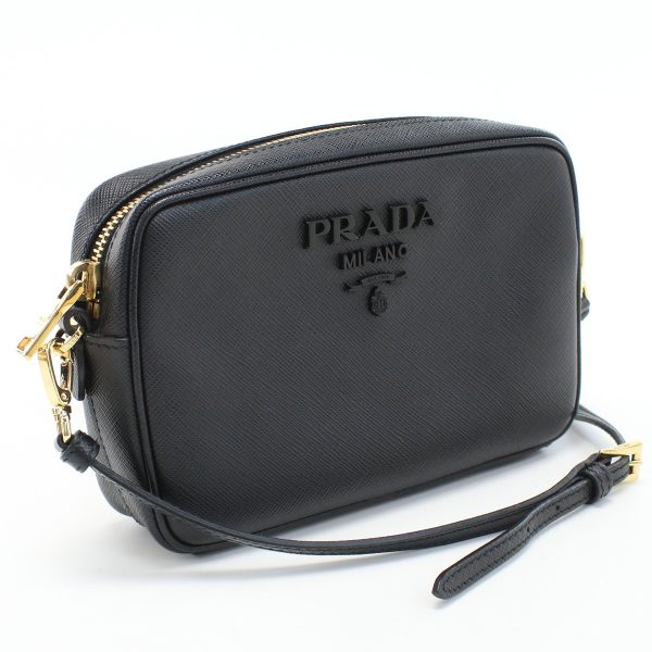 usdpr67124011 1a Prada Saffiano Leather Crossbody Shoulder Bag Black