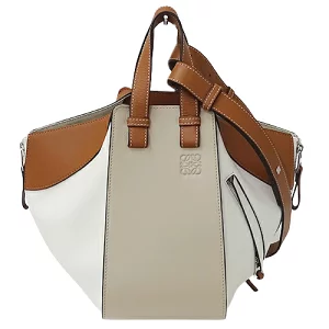 v0078093700 1 LOEWE 2way Leather Hammock Medium Crossbody Shoulder Bag White Brown