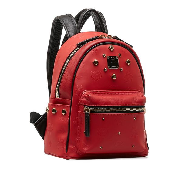 wief6kc78az1mydx 2 MCM Visetos Logogram Studded Rucksack Backpack Red Leather