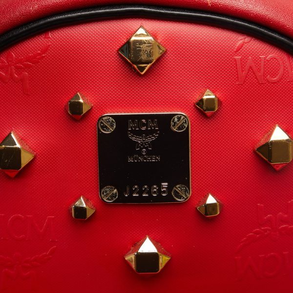 wief6kc78az1mydx 7 MCM Visetos Logogram Studded Rucksack Backpack Red Leather