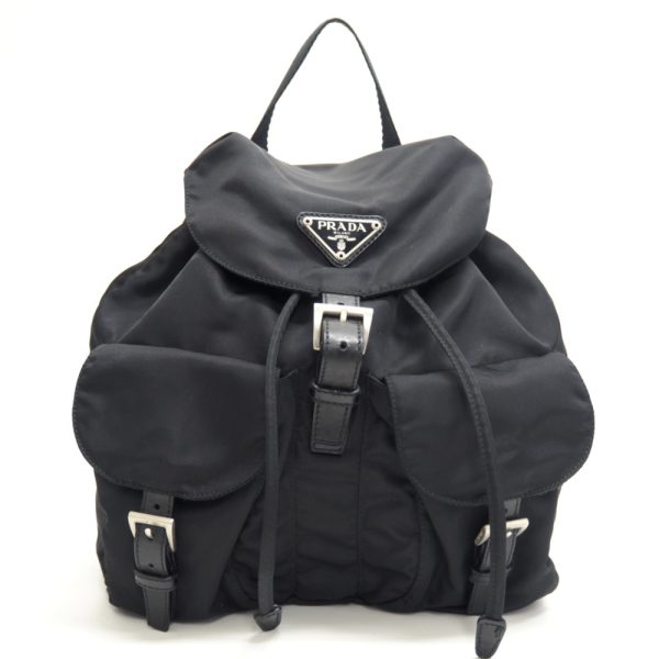 z0002580 1 Prada Pocono Triangular Plate Backpack Daypack Black Nylon