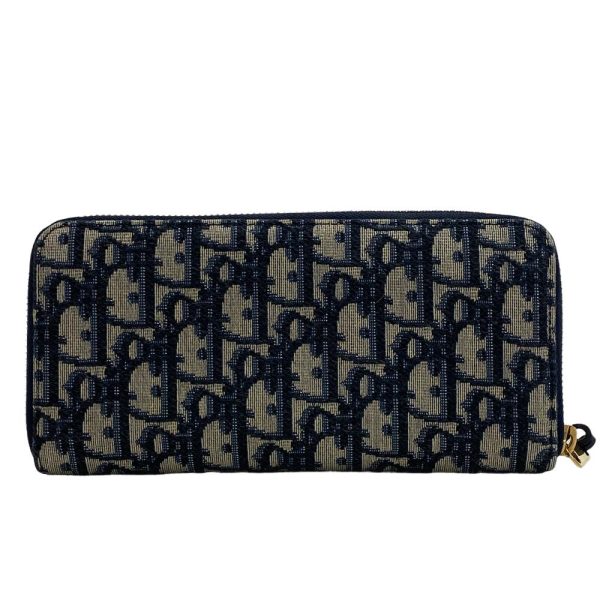 z0004595 2 Christian Dior Oblique Jacquard Long Wallet Blue Canvas