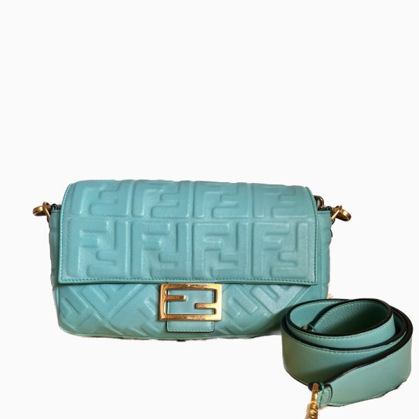 Fendi FENDI Baguette Turquoise Leather 3D FF Motif Crossbody bag