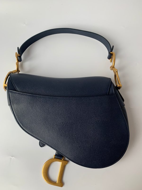 091F5D29 513C 48DB BC5E EA59ECC17B43 Dior Saddle Blue Medium Grained Leather Handbag Only