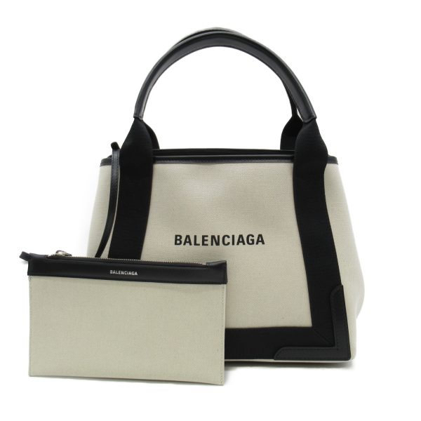 1 Balenciaga Navy Small Cabas Tote Bag Leather Ivory Black