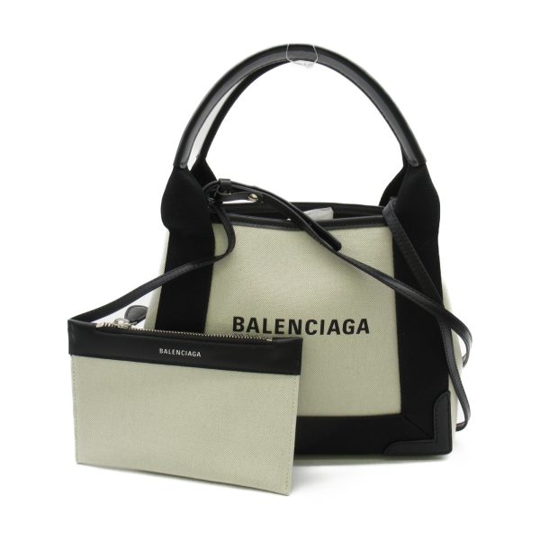 1 Balenciaga Cabas 2way Shoulder Bag Leather Ivory Black