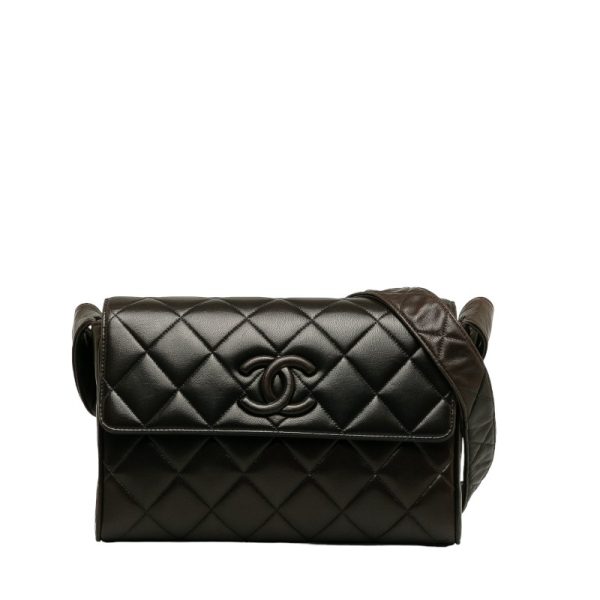 1 Chanel Matelasse Cocomark Crossbody Shoulder Bag Lambskin Brown