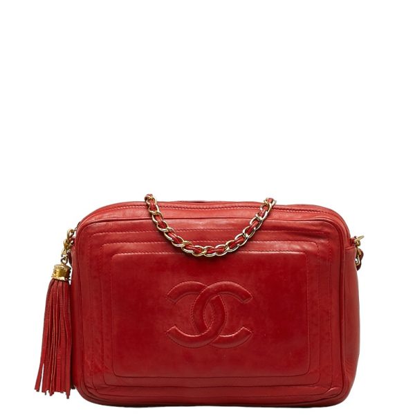 1 Chanel Cocomark Chain Crossbody Shoulder Bag Leather Red