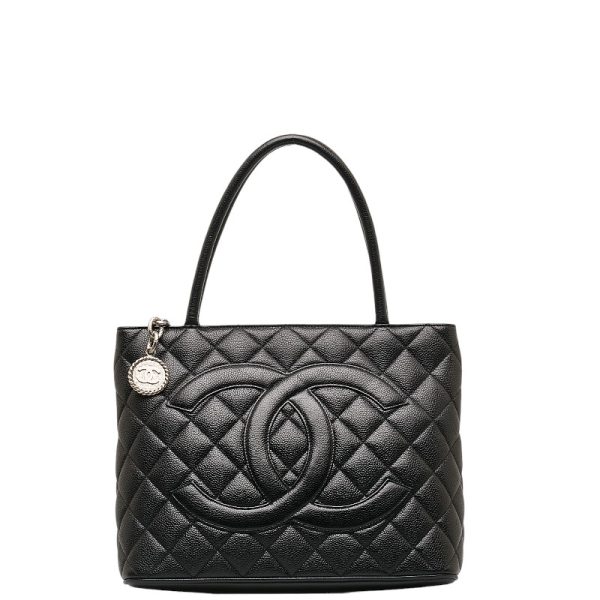 1 Chanel Coco Mark Handbag Tote Bag Caviar Skin Black