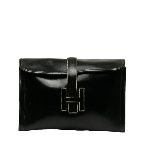 1 Hermes Gigi PM Calf Clutch Bag Leather Black
