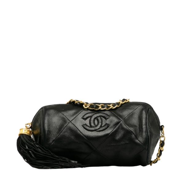 1 Chanel Matelasse Coco Mark Mini Chain Shoulder Bag Lambskin Black