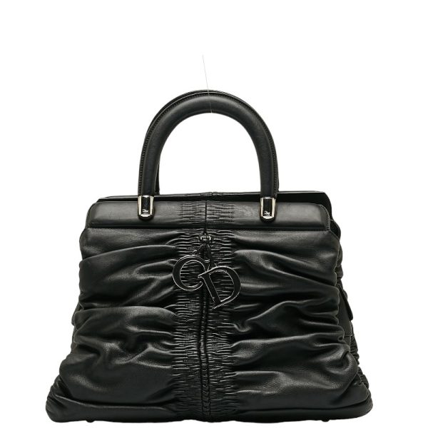 1 Dior Ruched Handbag Leather Black