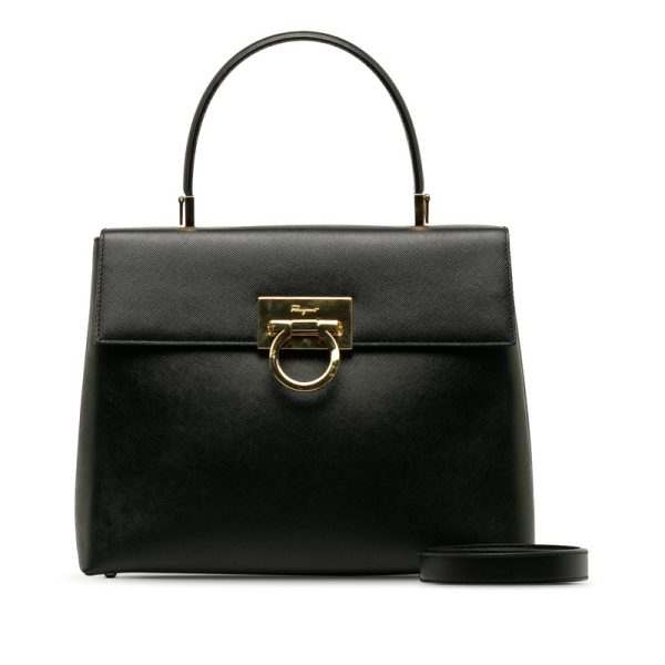 1 Salvatore Ferragamo Handbag Shoulder 2way Leather Black