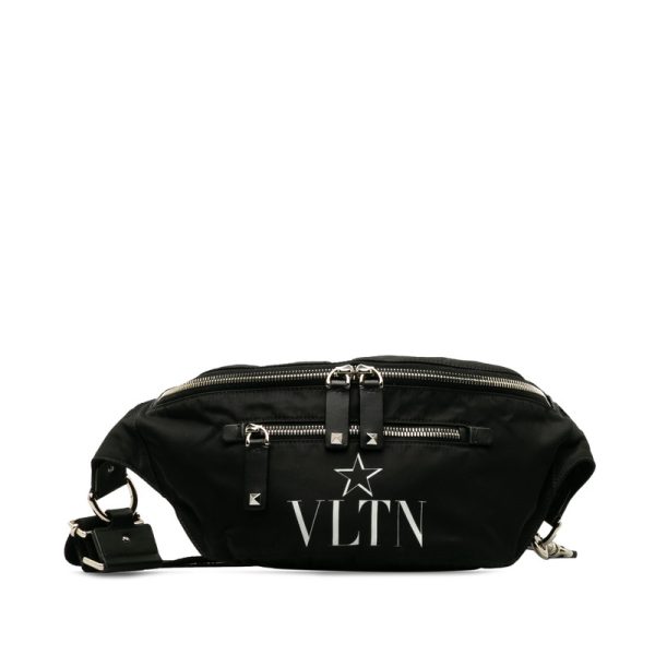 1 Valentino Front Logo Body Waist Bag Nylon Leather Black