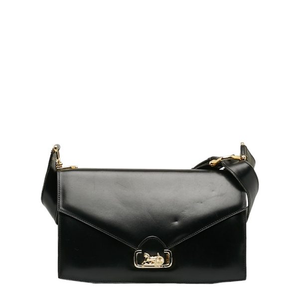 1 Celine Carriage Metal Shoulder Bag Leather Black