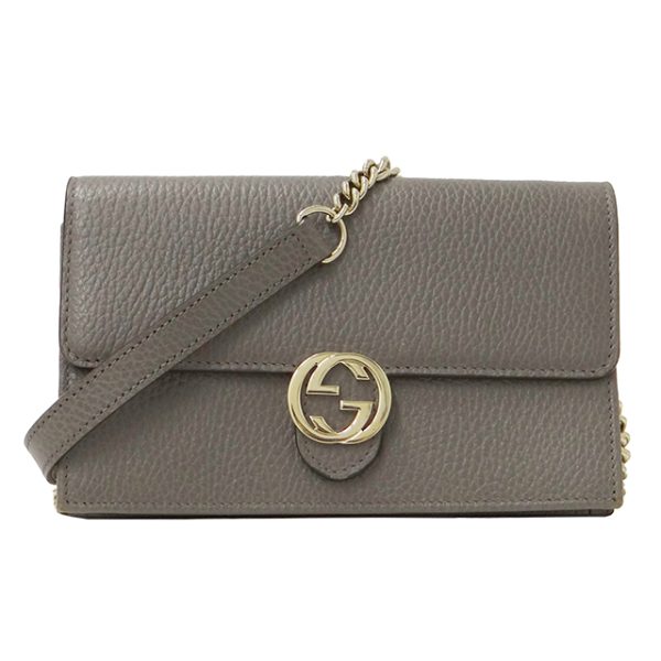 1 Gucci Interlocking Shoulder Bag Leather Chain Wallet Gray