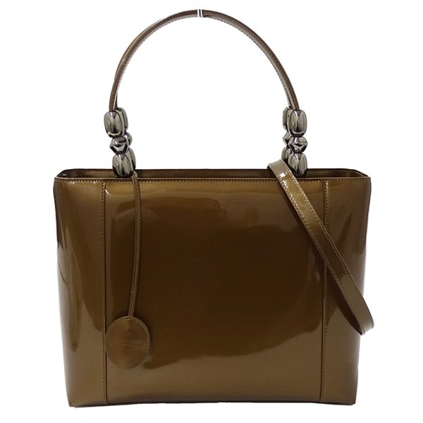 1 Dior Handbag Shoulder Bag 2way Enamel Maris Pearl Brown