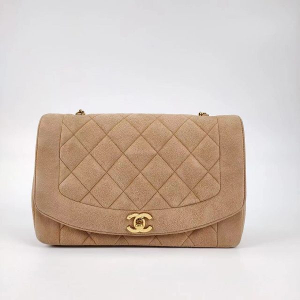 Chanel Chanel Diana Bag Medium Suede Beige with 24k Gold Plated Hardware