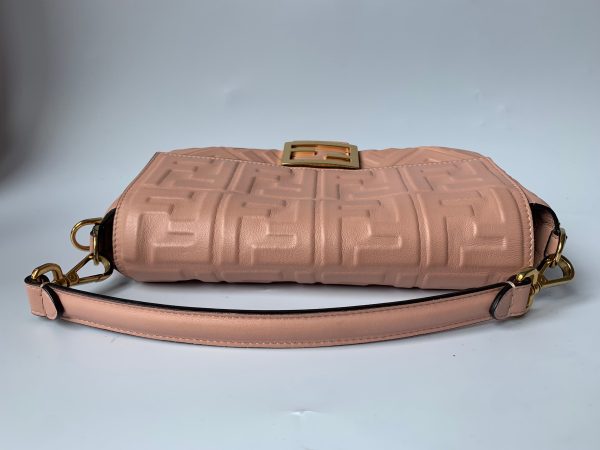 Pink FENDI Baguette Rosa Bourbon Pink Leather 3D FF Motif Crossbody bag