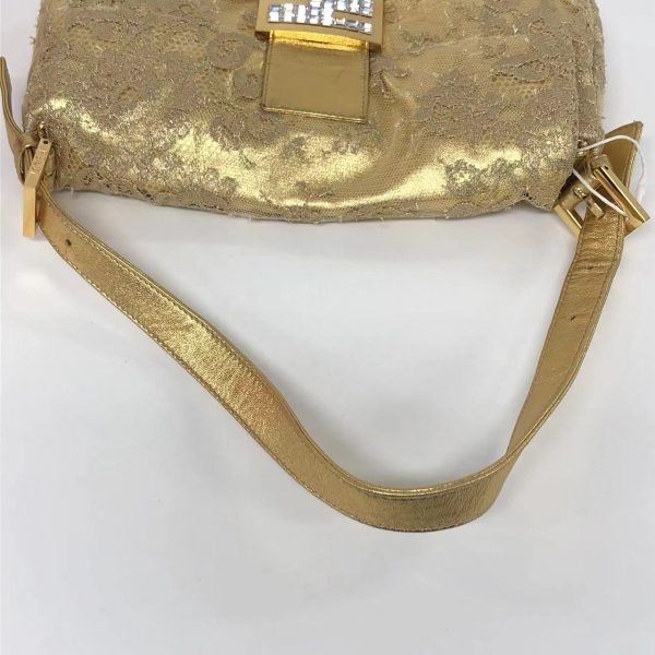 14241701171936 pic Fendi Baguette Gold Leather with Lace Embroidery