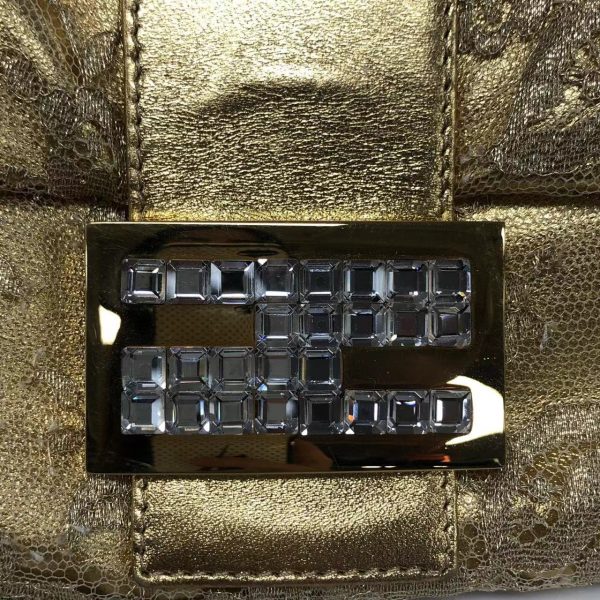 14311701171940 pic Fendi Baguette Gold Leather with Lace Embroidery