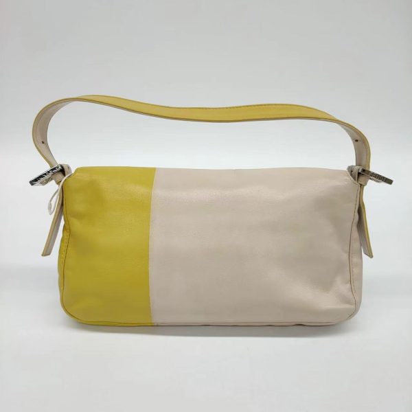 Baguette Fendi Baguette Lambskin Leather Shoulder Bag Beige Yellow