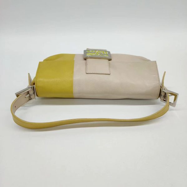 Leather Fendi Baguette Lambskin Leather Shoulder Bag Beige Yellow