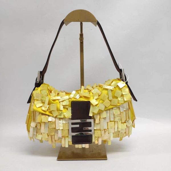 Fendi Fendi Baguette Yellow Silk with Mother of pearl Sequins Rare