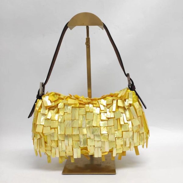 Baguette Fendi Baguette Yellow Silk with Mother of pearl Sequins Rare