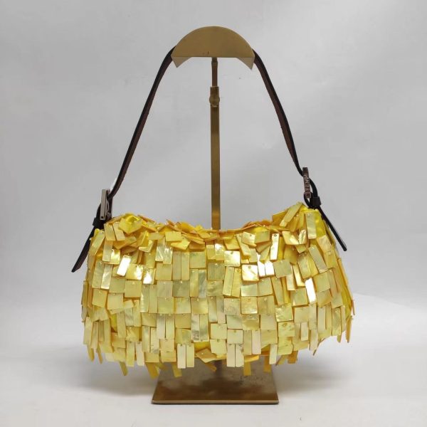 15461701237953 pic Fendi Baguette Yellow Silk with Mother of pearl Sequins Rare