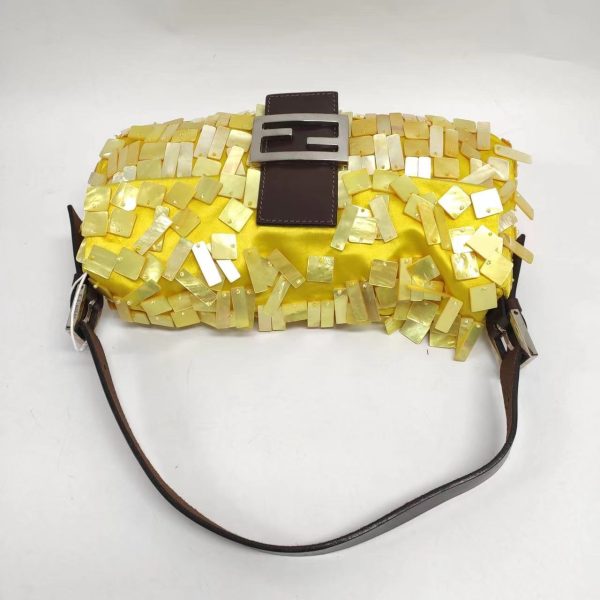 15471701237953 pic Fendi Baguette Yellow Silk with Mother of pearl Sequins Rare