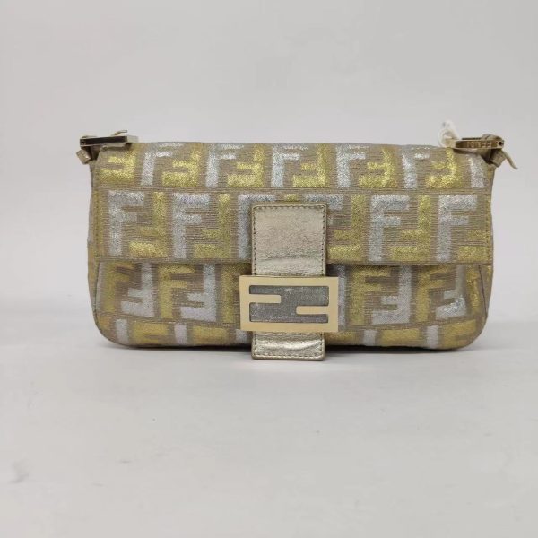 Fendi Fendi Baguette Gold and Silver Thread FF Monogram Shoulder Bag