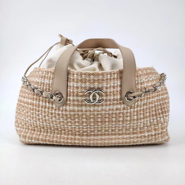 Chanel Chanel Deauville Chain Shoulder Bag Beige Raffia and Tweed