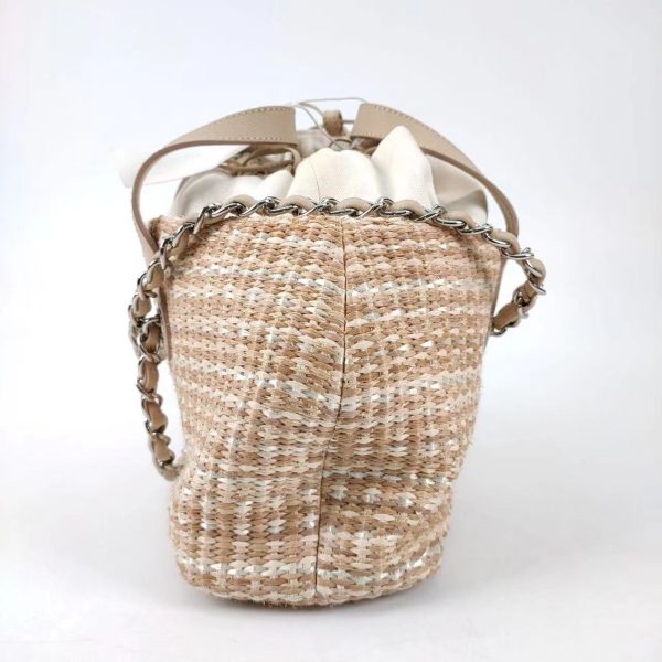 Wicker Chanel Deauville Chain Shoulder Bag Beige Raffia and Tweed