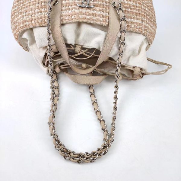 15981701238987 pic Chanel Deauville Chain Shoulder Bag Beige Raffia and Tweed