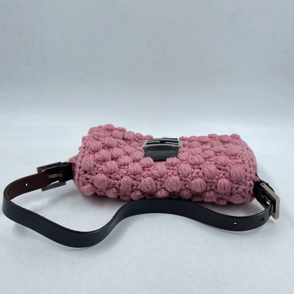 1681E854 E607 4153 9758 08D16644E014 Fendi Baguette Bag Pink Wool Pompom Shoulder Bag