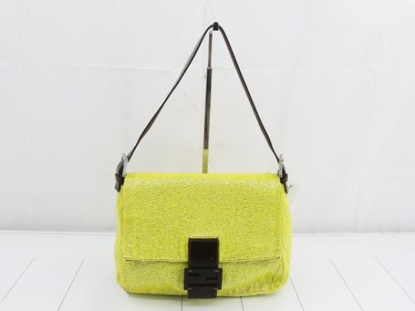 Fendi Fendi Mamma Baguette Lemon Yellow Beaded Shoulder Bag