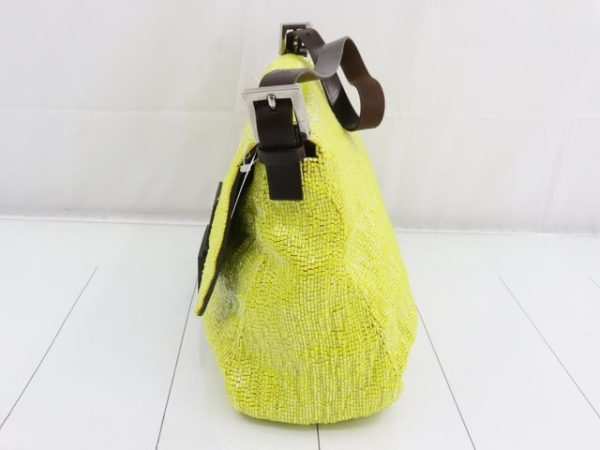 Glitter Fendi Mamma Baguette Lemon Yellow Beaded Shoulder Bag