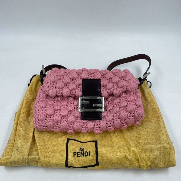 188DBDE0 9D4B 40C9 9A54 764793C81026 Fendi Baguette Bag Pink Wool Pompom Shoulder Bag