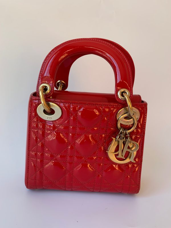 Patent leather Lady Dior Patent Leather Red Mini handbag with gold hardware