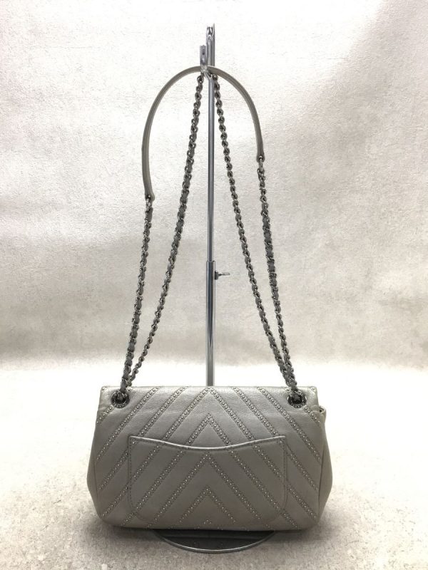 2 Chanel V Stitch Double Chain Shoulder Bag Leather Coco Mark CC Gray