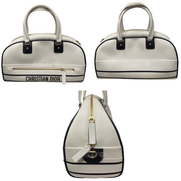 2 Christian Dior Vive Medium Bowling Bag 2way Shoulder Bag White