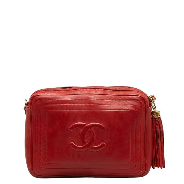 2 Chanel Cocomark Chain Crossbody Shoulder Bag Leather Red