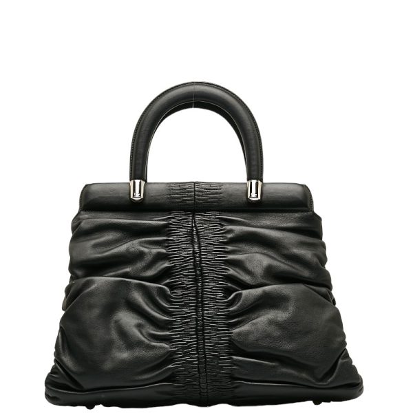 2 Dior Ruched Handbag Leather Black