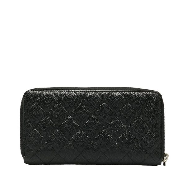 2 Chanel Coco Mark Round Zipper Long Wallet Black