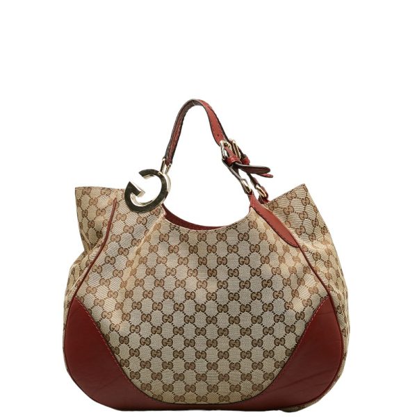 2 Gucci GG Shoulder Handbag Canvas Leather RedBeige