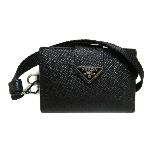 2101217362528 PRADA Card Case With Strap Saffiano Leather Mens Womens Black