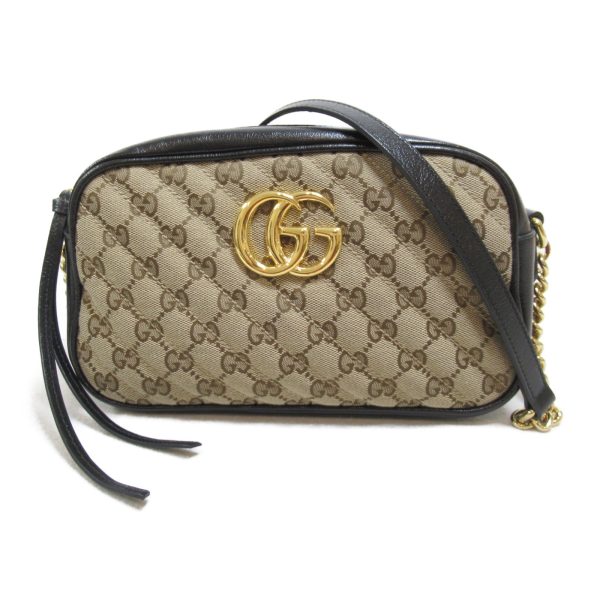 2101217770125 2 Gucci Shoulder Bag Leather GG Canvas Beige Black