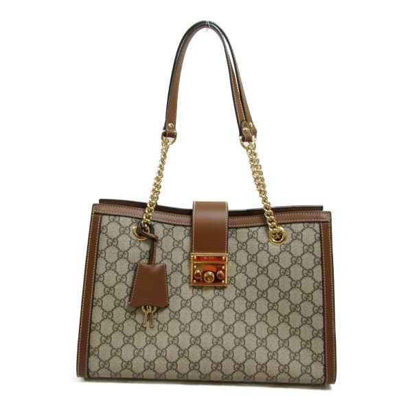 2101217772792 2 Gucci Chain Tote Bag Leather PVC Coated Canvas Beige Brown